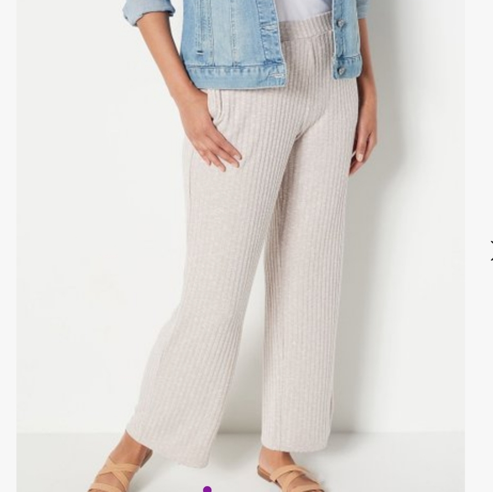 Susan Graver Weekend Pants Ribbed Stretch Pants Beige Straight Leg size 2X Cozy